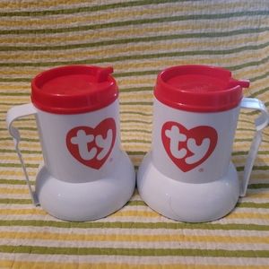 SET OF TWO: TY INSULATED TRAVEL MUGS ( HEART TY DESIGN)